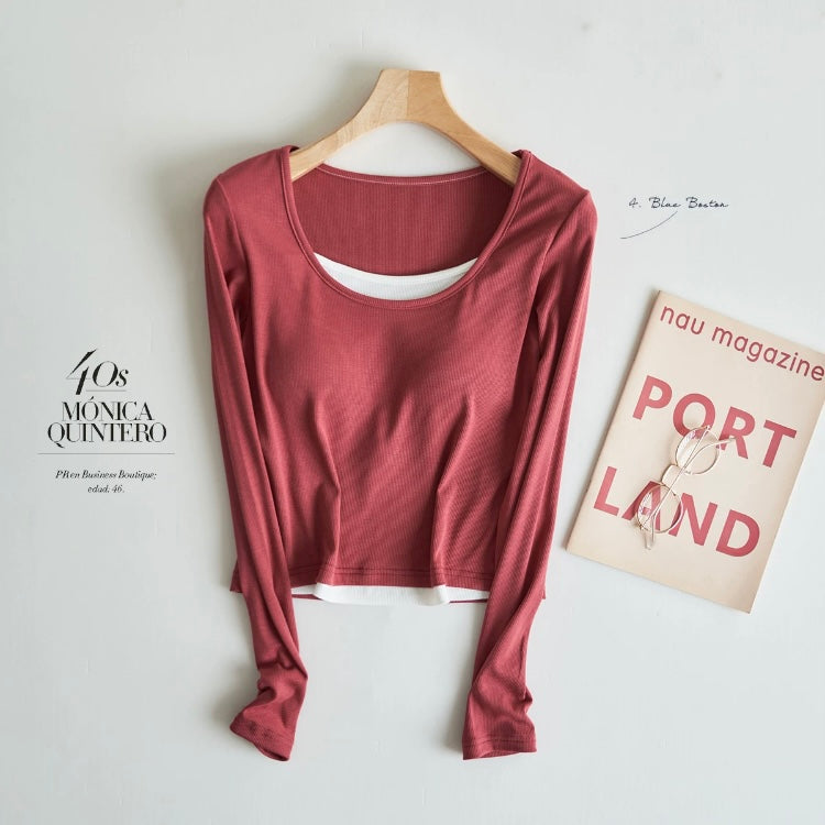 Rose Layered Built-In Bra Tshirt